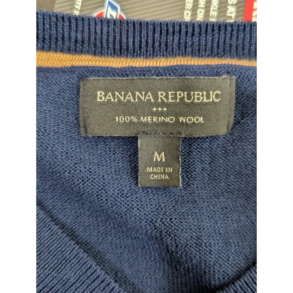 Banana Republic 100 Percent Merino Wool‎ V Neck Sweater Men's Medium Blue